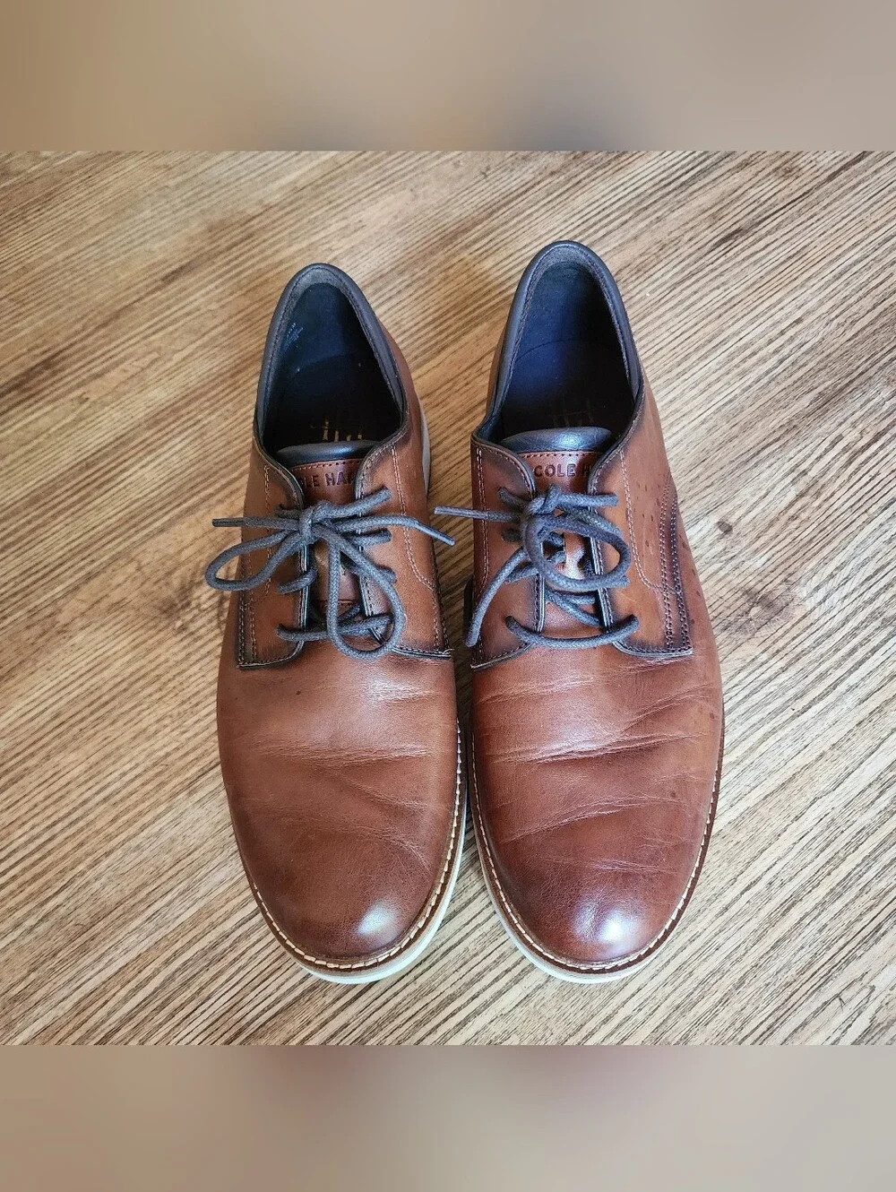 Size 9.5 Cole Haan Brown Leather Derby Shoes - Classic Lace-Up Retail 200$